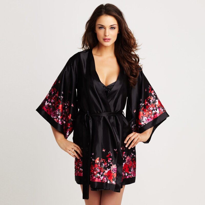 woman in floral robe