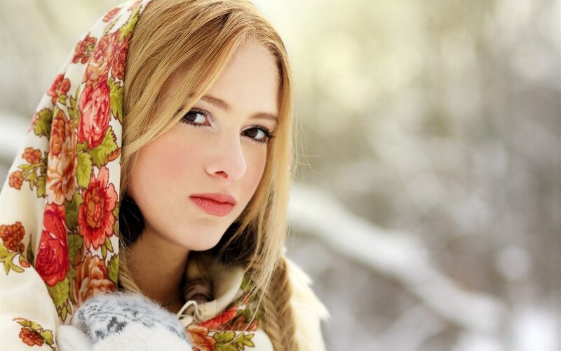 Woman in Floral Scarf — White