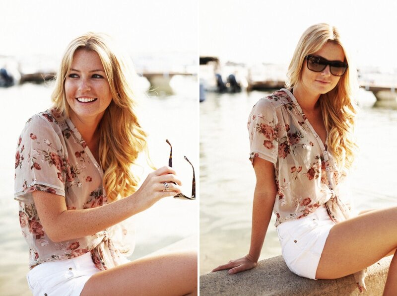 Woman in Floral Shirt — Beige