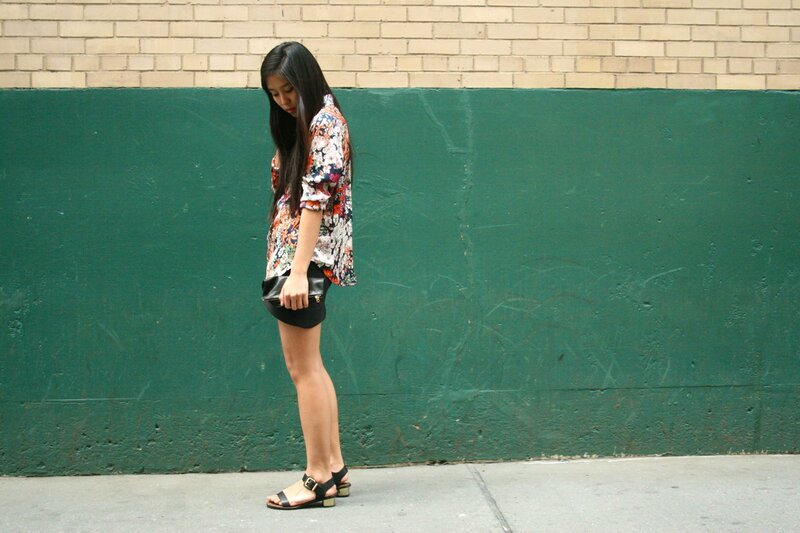 Woman in Floral Shirt — Green, Neutral, Afternoon