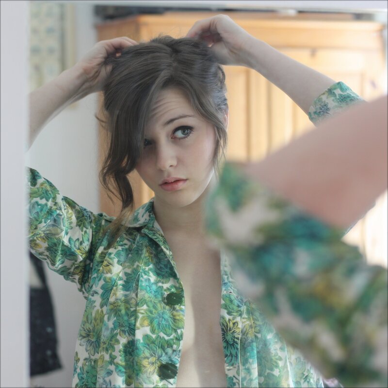 Woman in Floral Shirt — Green, Neutral
