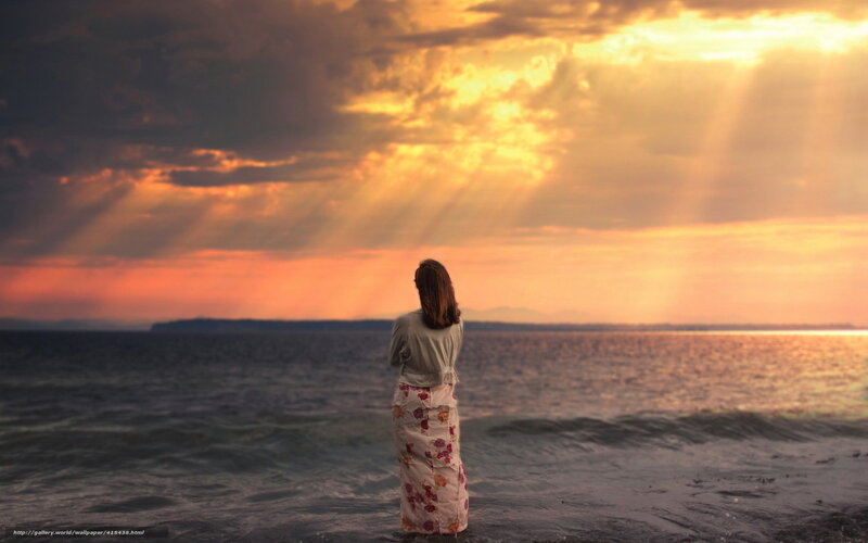 Woman in Floral Skirt — Orange, Dramatic, Sunset