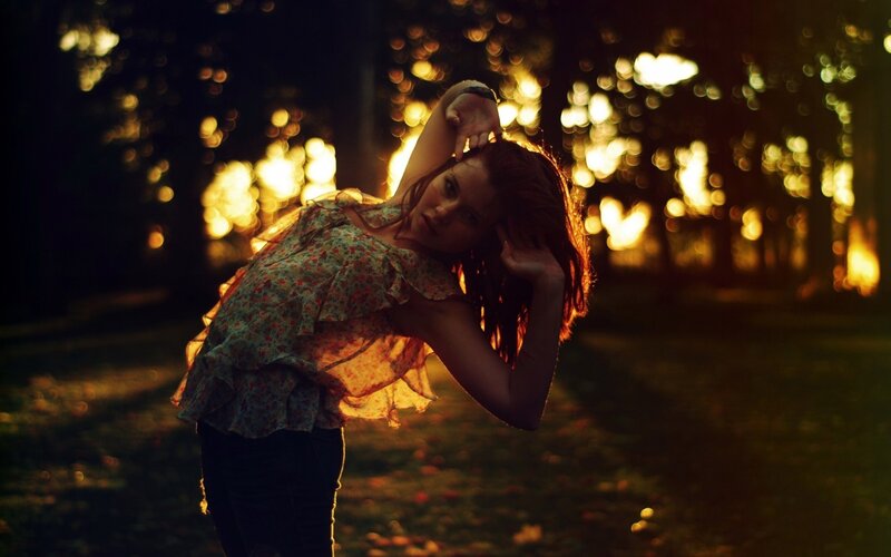 Woman in Floral Top — Gold, Dramatic, Sunset, Photograph