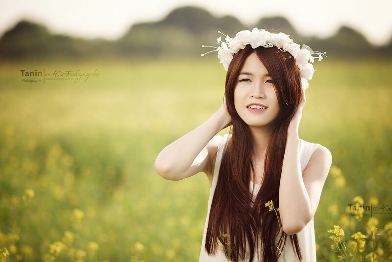woman in flower crown field