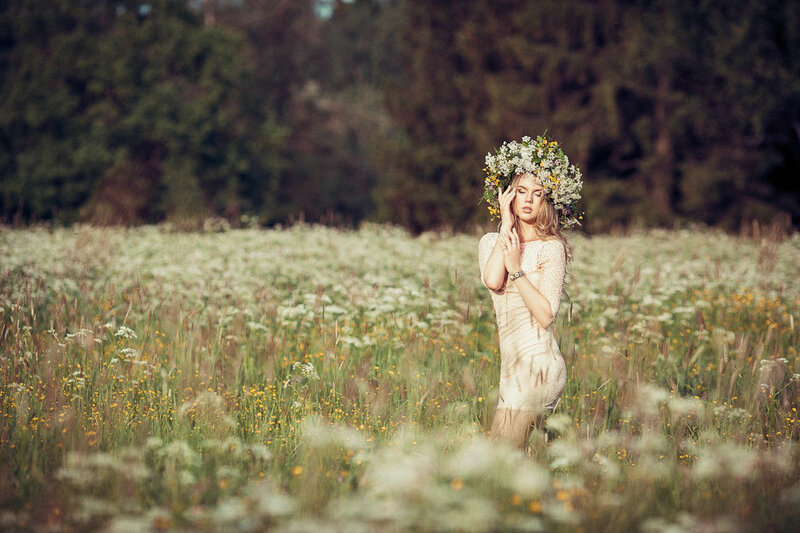 Woman in Flower Crown — Green, Serene, Afternoon