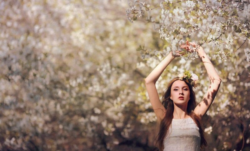 Woman in Flower Crown — White, Serene