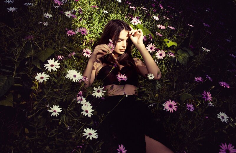 woman in flower field