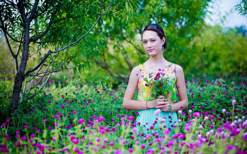 woman in flower field