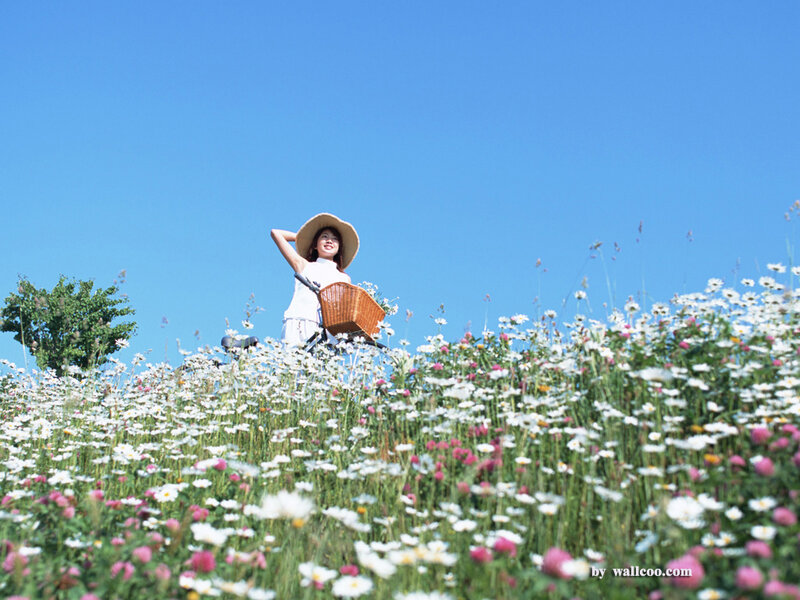 Woman in Flower Field — Blue