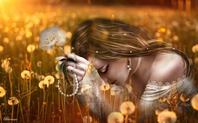 Woman in Flower Field — Gold