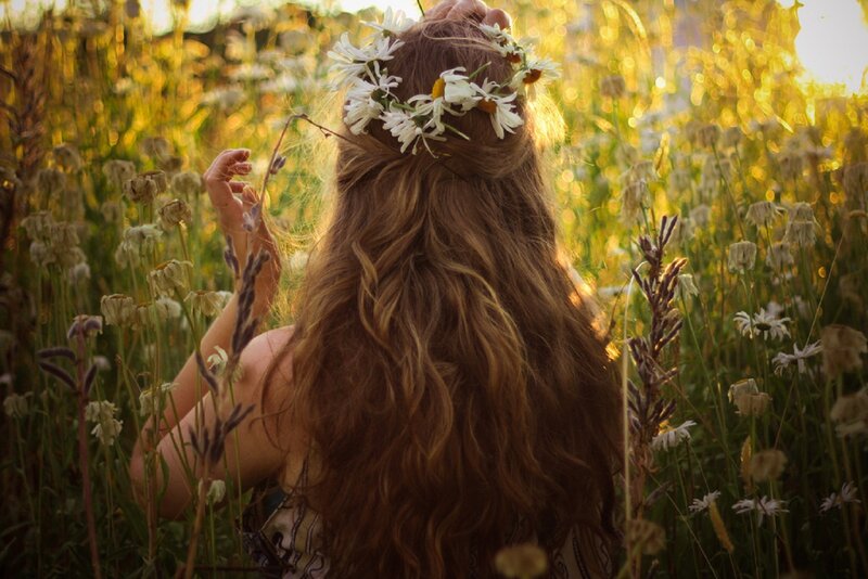Woman in Flower Field — Golden