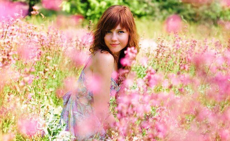 Woman in Flower Field — Pink