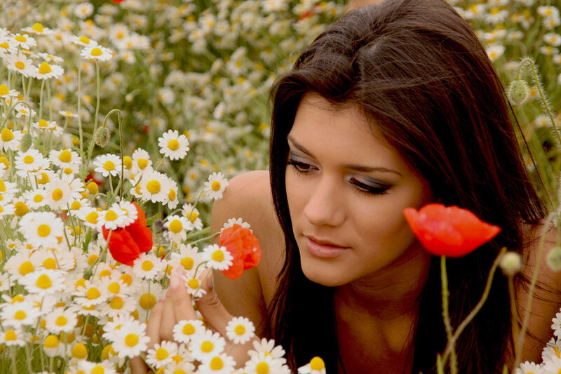 Woman in Flower Field — White, Serene, Spring