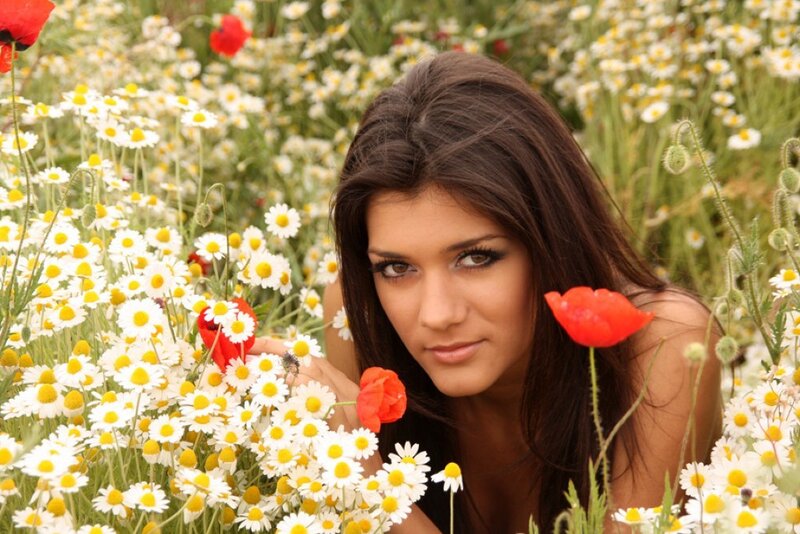 Woman in Flower Field — White, Serene
