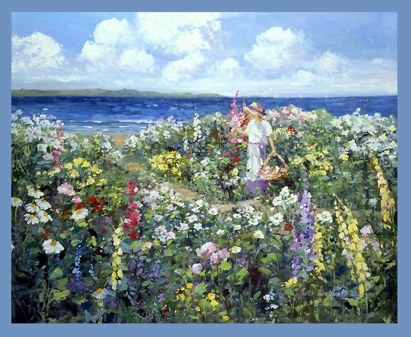 Woman in Flower Garden — Blue