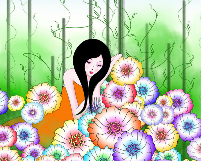 Woman in Flower Garden — Green