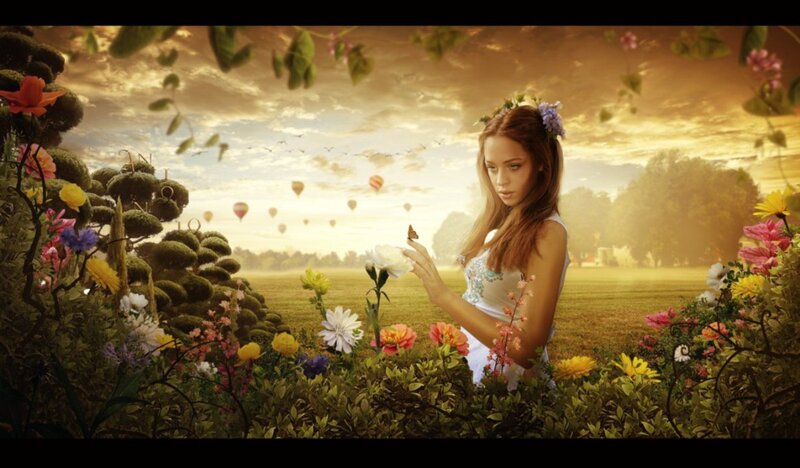 Woman in Flower Garden — Yellow