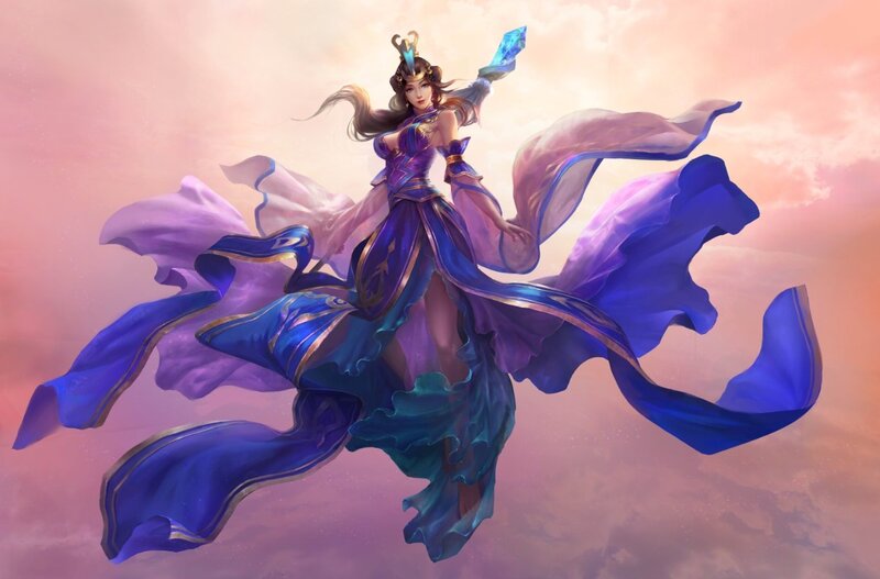 Woman in Flowing Blue Dress — Dramatic, Sunset
