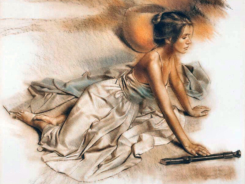 Woman in Flowing Dress — Beige