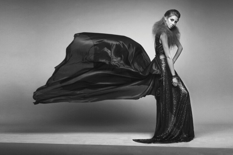 Woman in Flowing Dress — Black, Dramatic, Photograph, Fabric