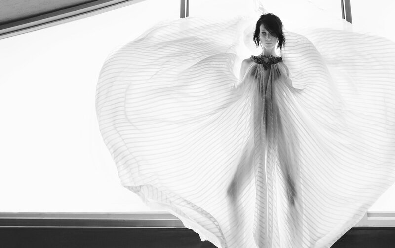 Woman in Flowing Dress — Black, Dramatic, Photograph, Window