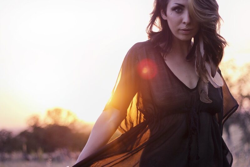 Woman in Flowing Dress — Black, Dramatic, Sunset, Photograph