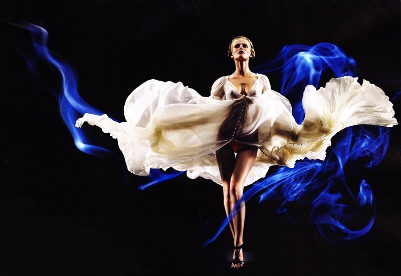 Woman in Flowing Dress — Black, Dramatic
