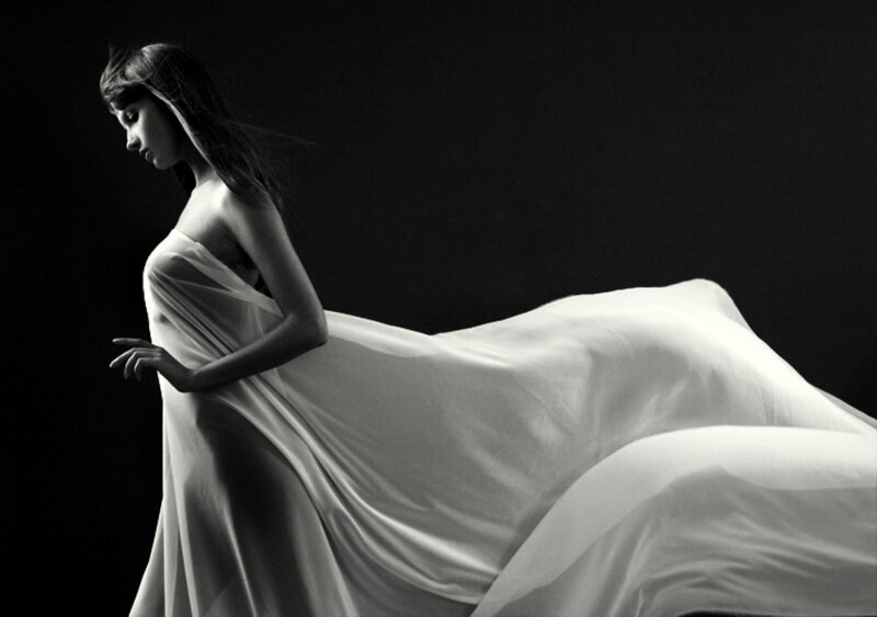 Woman in Flowing Dress — Black