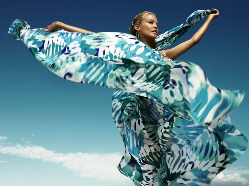Woman in Flowing Dress — Blue, Dynamic, Afternoon