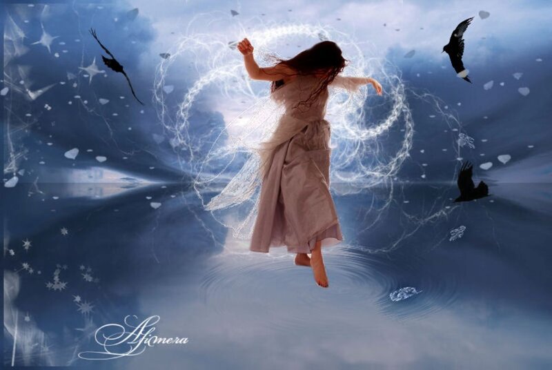 Woman in Flowing Dress — Blue, Ethereal, Digital Art