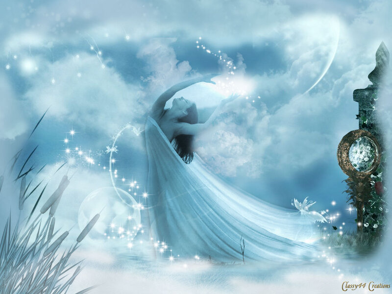 Woman in Flowing Dress — Blue, Ethereal, Night