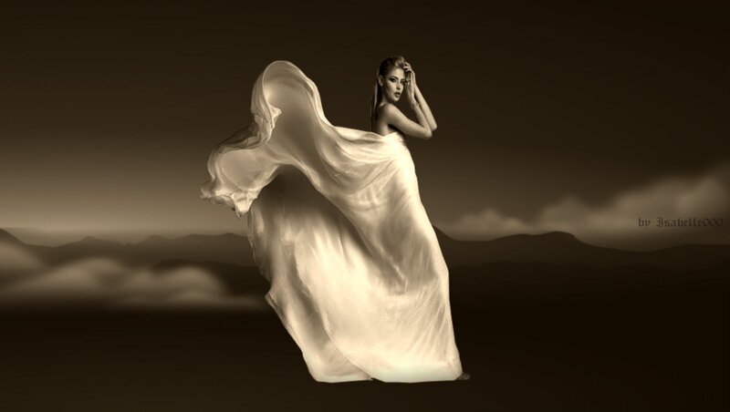 Woman in Flowing Dress — Brown, Dramatic, Photograph