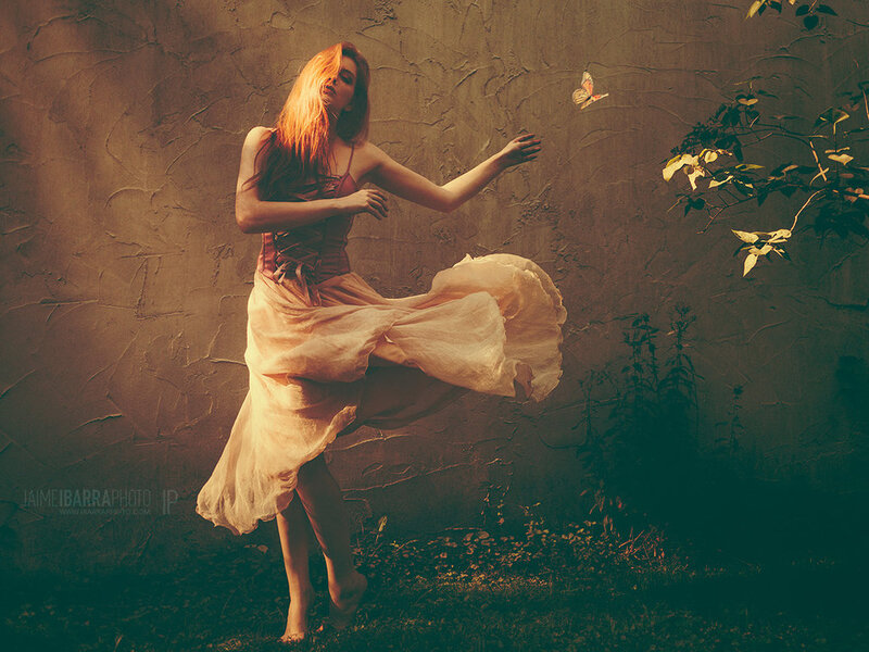 Woman in Flowing Dress — Brown, Dramatic, Sunset, Photograph