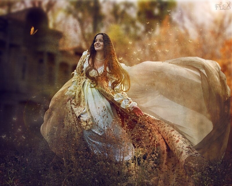 Woman in Flowing Dress — Brown