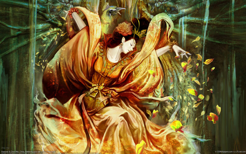 Woman in Flowing Dress — Orange