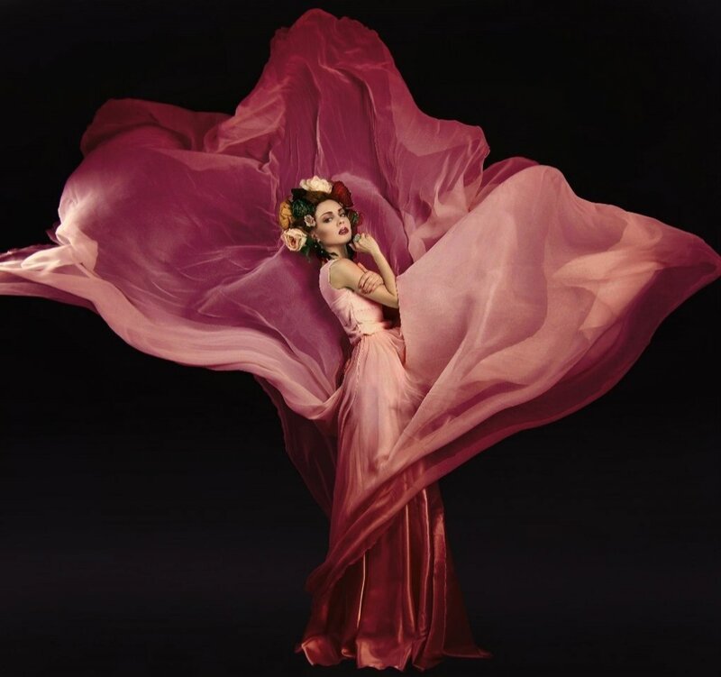 Woman in Flowing Dress — Pink, Dramatic, Photograph