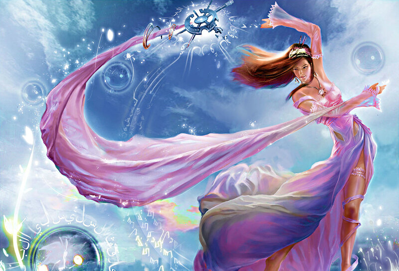 Woman in Flowing Dress — Pink, Dramatic