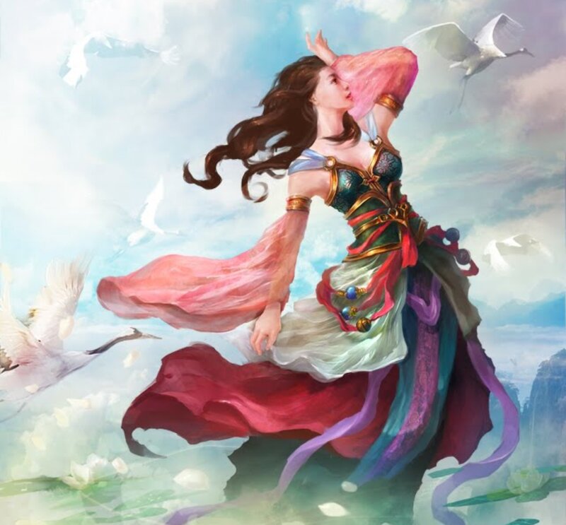 Woman in Flowing Dress — Pink, Serene, Morning