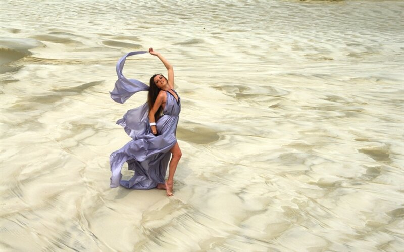 Woman in Flowing Dress — Purple, Dramatic, Afternoon