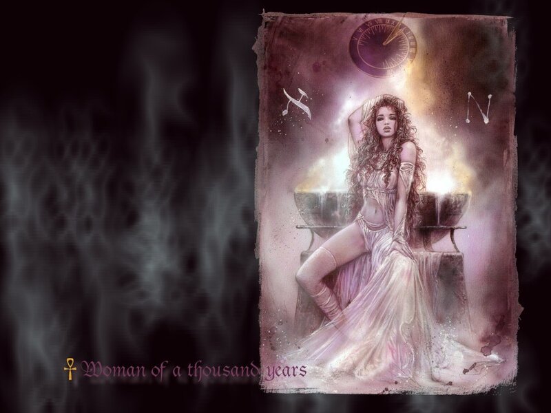 Woman in Flowing Dress — Purple, Dramatic, Digital Art, Clock, Flames