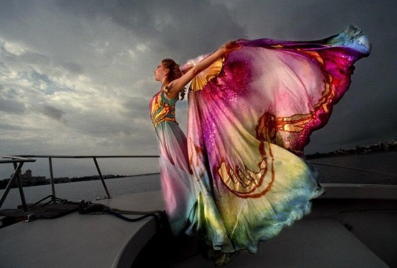 Woman in Flowing Dress — Purple, Dramatic, Sunset