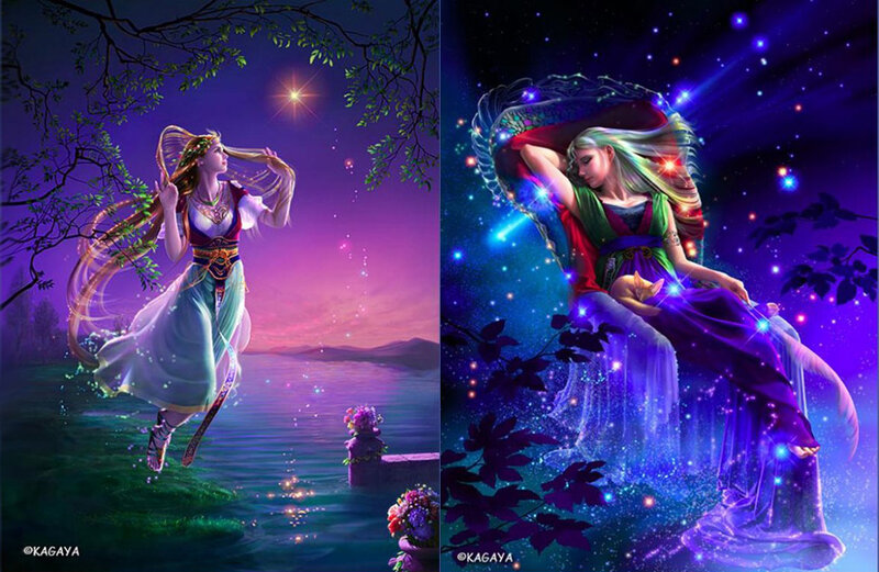 Woman in Flowing Dress — Purple, Serene, Night