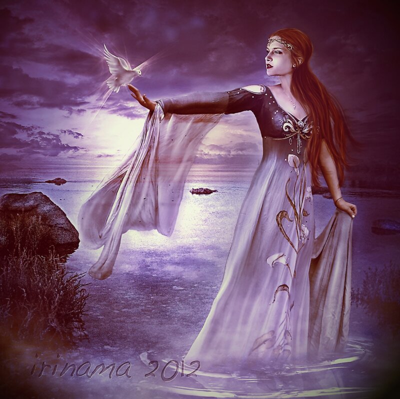 Woman in Flowing Dress — Purple, Serene, Sunset
