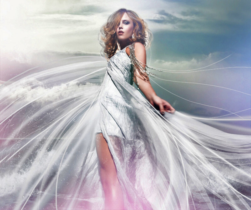 Woman in Flowing Dress — White