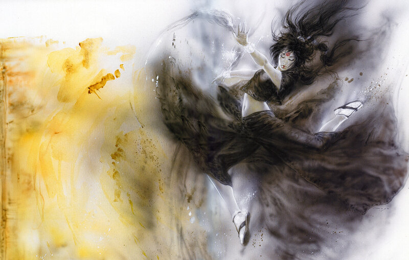 Woman in Flowing Dress — Yellow, Dramatic, Painting