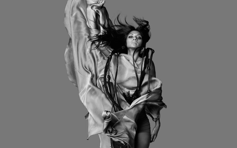 Woman in Flowing Fabric — Gray