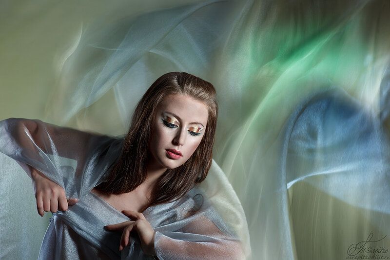 Woman in Flowing Fabric — Green