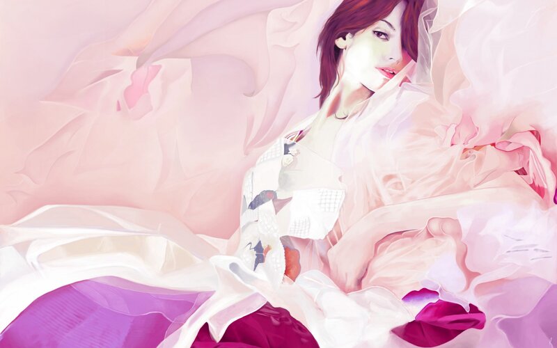Woman in Flowing Fabric — Pink