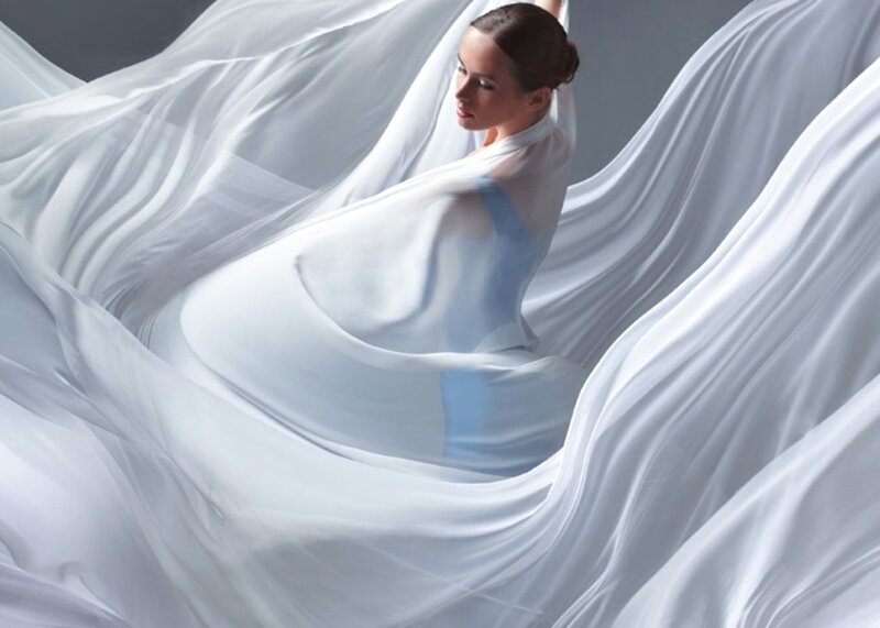 Woman in Flowing Fabric — White