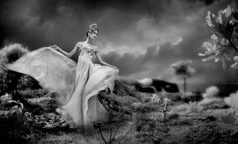 Woman in Flowing Gown — Black
